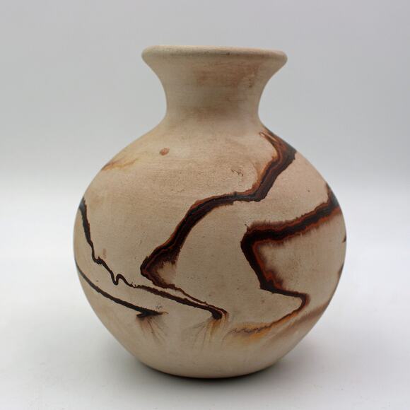 1980's post Nemadji Brown and Orange Swirl Pottery - Picture 2 of 6